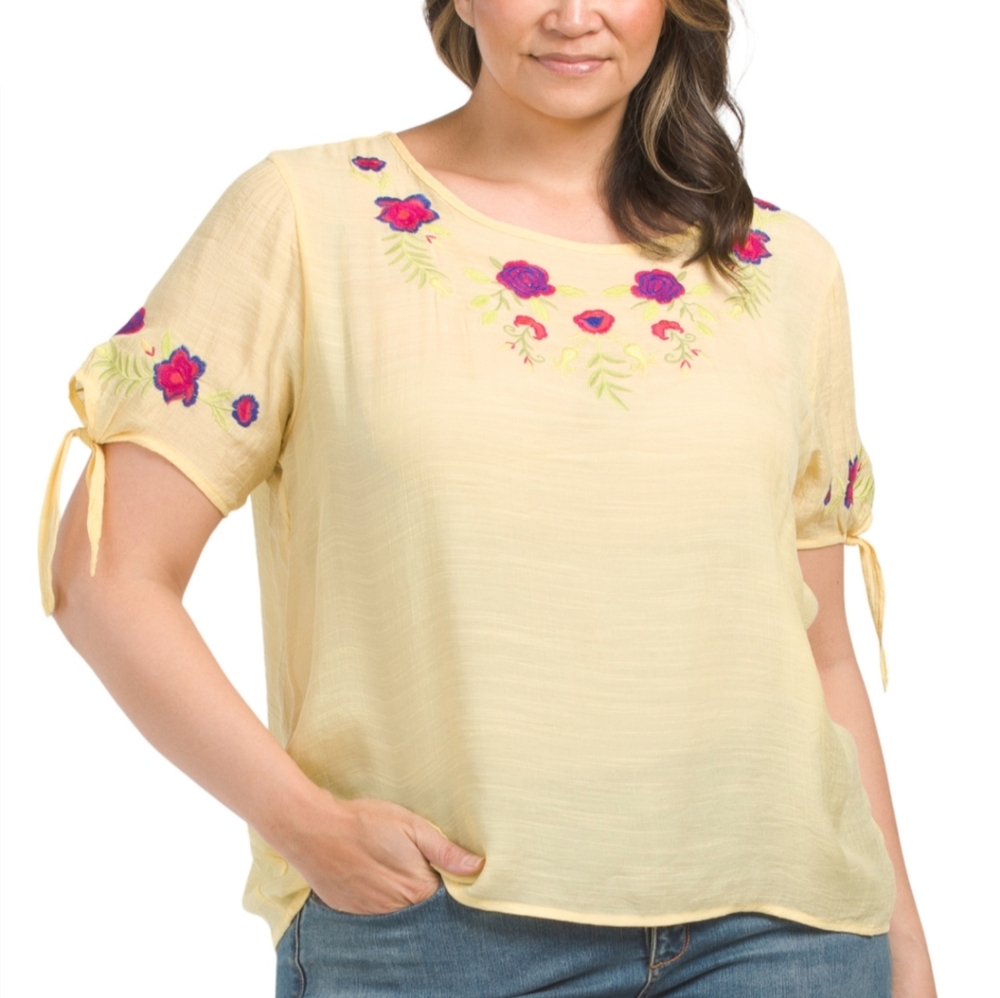 #10586-18 FORGOTTEN GRACE Plus Embroidered Top Size 3X Yellow NWT